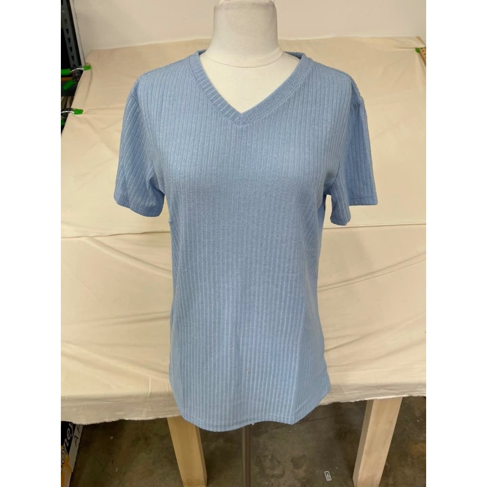 Coofandy Mens Light Blue Ribbed V-Neck Short Sleeve T-Shirt Size Small